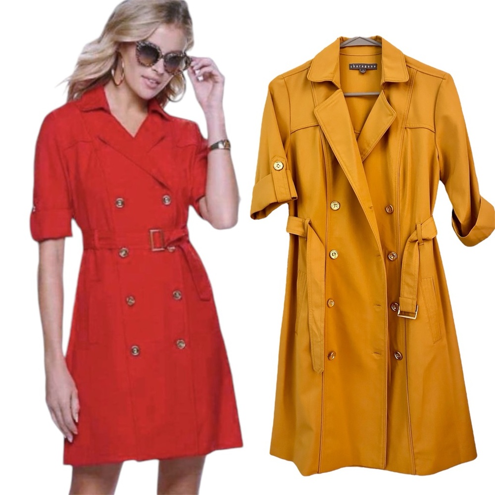 Women's Sharagano YELLOW Double-Breasted Trench Dress - 4 / Small